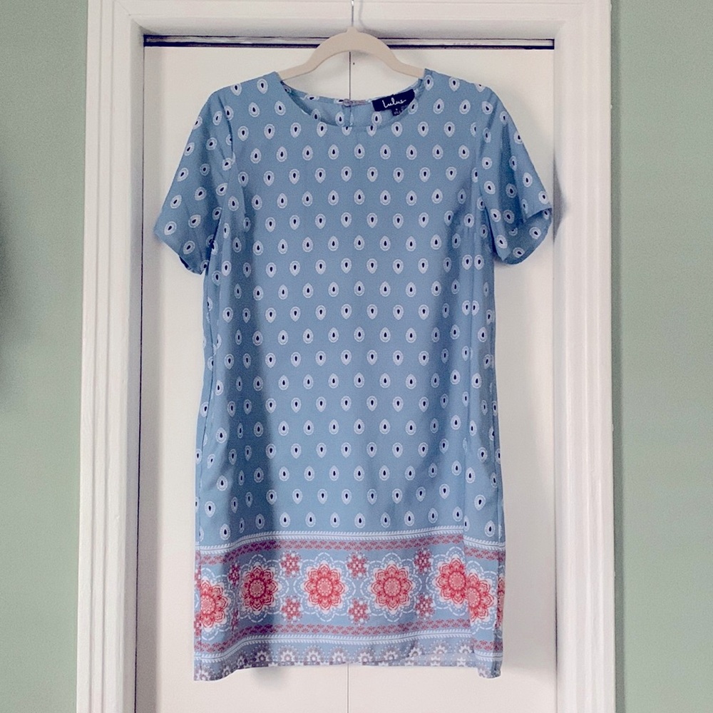 Lulus Blue Print Shift Dress with Hidden Pockets